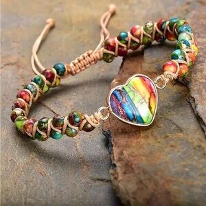 Multicolor Heart Beaded Macrame Bracelet - UNIQUE NWOT